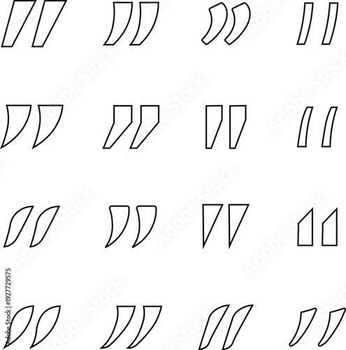Modern quotation marks clean line outline vector icon collection
