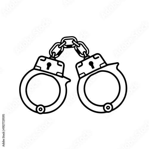 Handcuffs illustration, black and white, representing law enforcement and authority, copy space