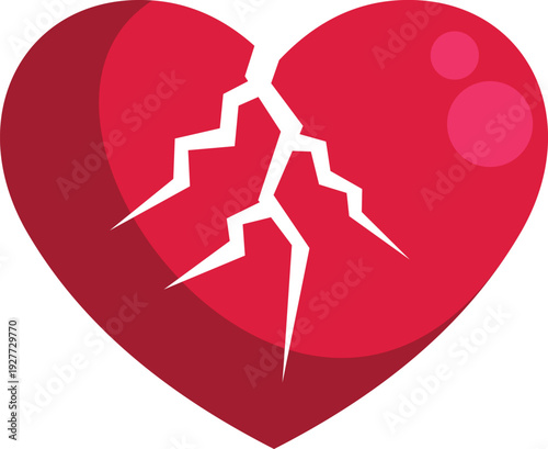 Red heart showing cracks, representing a broken relationship or emotional pain