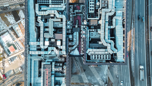 Wallpaper Mural Top view industrial rooftop pipes air ducts Torontodigital.ca