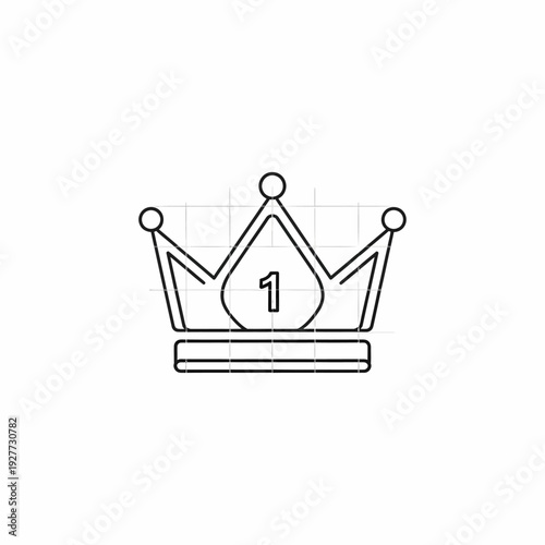 Vector line art icon of a crown featuring the number one, symbolizing ultimate achievement, first place success, and superior quality in a clean, modern design
