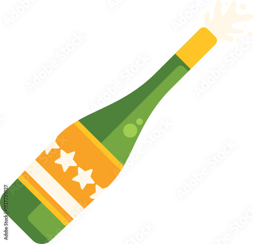 Sparkling wine bottle exploding with bubbles for party celebration