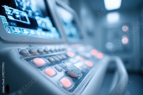 Diagnostic radiology scanner buttons close up