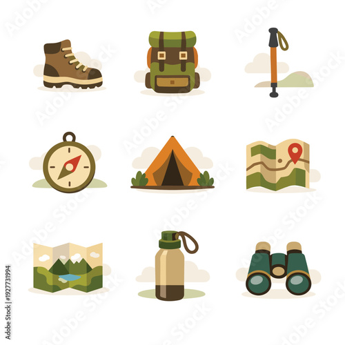 Outdoor camping icons collection for adventures