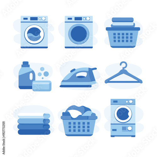 Laundry icons set for home cleaning tasks