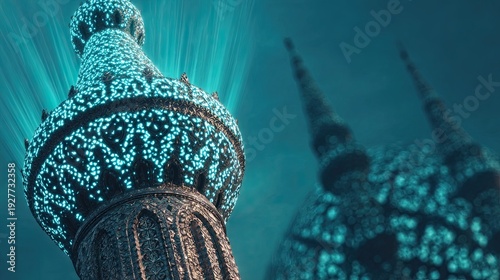 Futuristic Night Learning Concept with Holographic Effects Ramadan night learning concept