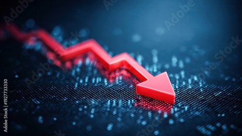 Red arrow indicating a downward trend on a blue background.