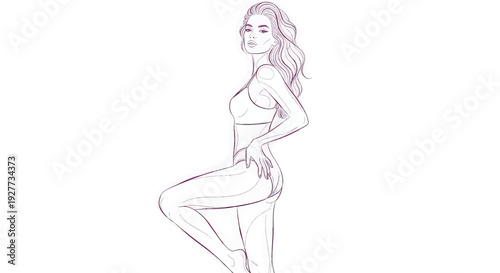 A beautiful woman in a sensual pose with her hand on her hip and leg bent