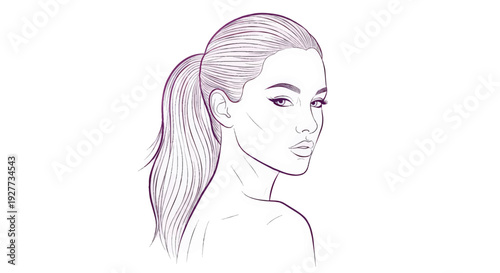 A beautiful woman with a ponytail looking over her shoulder in a sketch style