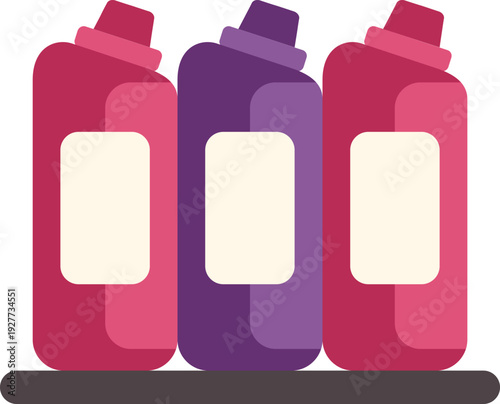 Grouping colorful cleaning product containers, depicting household chore concept