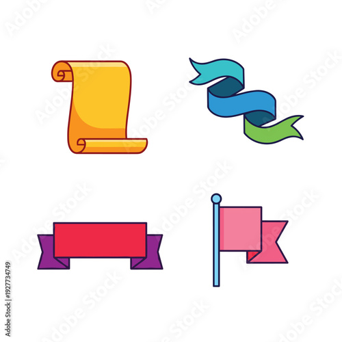 Colorful Cartoon Banners and Scroll Illustrations.
