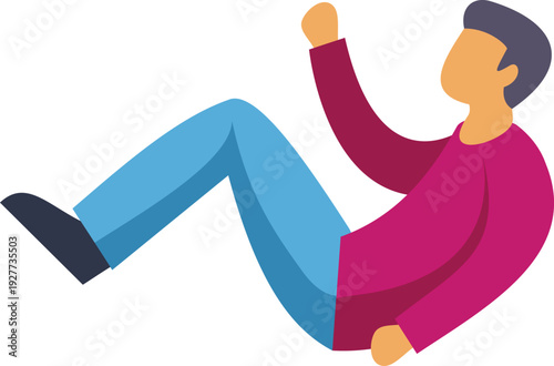 Man in casual clothing floating weightlessly, finding peace and relaxation