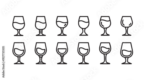 Set of Outline Wine Glasses Collection Flat Icons Minimalist Vector Art