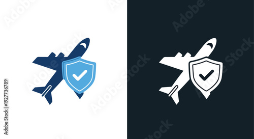 Airplane security shield vector icon set flat designBlue icon set - Modern style icon - Vector icon set - Glyph and solid icon set - Icon vector - Flat Design Icon - line icon set