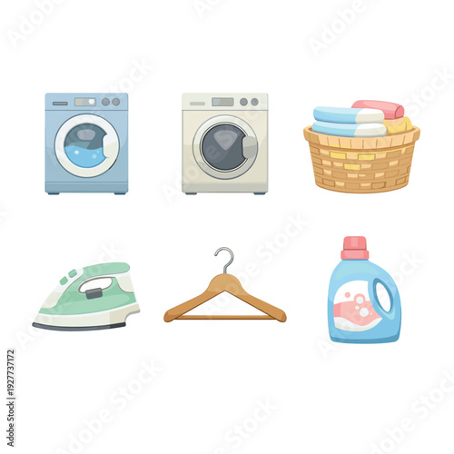 Laundry Icon Collection with Household Items
