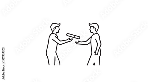 Two men handing off a baton conceptual illustration