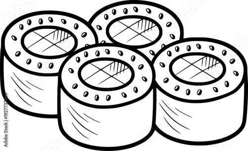 Hand Drawn Sushi Rolls Isolated White Background food japanese