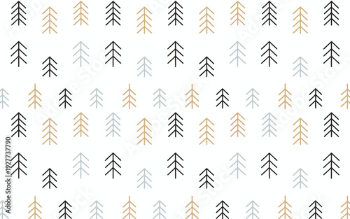 Simple Scandinavian Style Pine Tree Pattern in Black Gold and Light Blue White