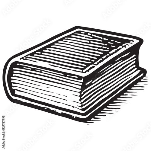 Vintage Antique Closed Book Black and White Line Art Illustration Isolated