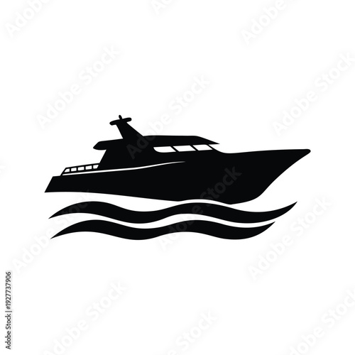 yacht in motion with waves silhouette vector illustration, Modern luxury yacht sailing on waves silhouette vector illustration with dynamic water movement