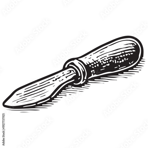 Vintage Bookbinding Paring Knife Black and White Line Art Illustration Isolated