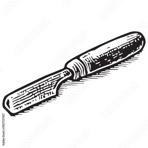 Vintage Bookbinding Spatula Tool Black and White Line Art Illustration Isolated