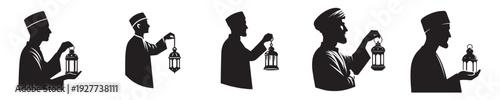 half body silhouette vector of a Muslim man holding a Ramadan lantern