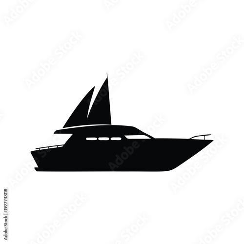 yacht sailing smoothly silhouette vector illustration, Elegant modern yacht sailing silhouette vector illustration with sleek design and clean lines