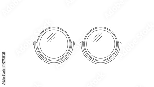 Minimalist vector illustration featuring two elegant round tabletop cosmetic mirrors, presented in a clean line art graphic design, perfect for beauty, home decor, or reflection concepts.
