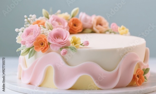 Elegant Spring Birthday Cake with Pastel Buttercream and Floral Decorations