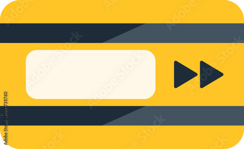 Yellow payment card with fast forward arrows representing rapid transaction
