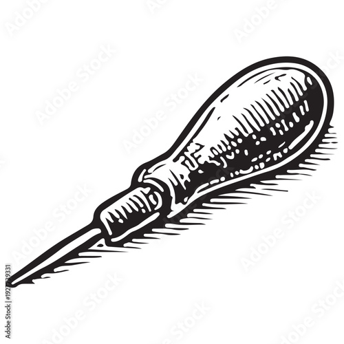 Vintage Bookbinding Awl Black and White Line Art Illustration Isolated