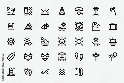 Vacation by the Sea Line Icon Set