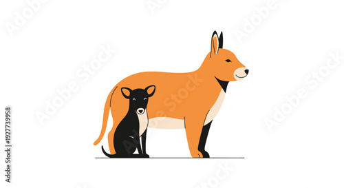 Illustration of a kangaroo and its joey standing together.