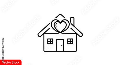 Simple black line illustration of a house with a heart on the roof.