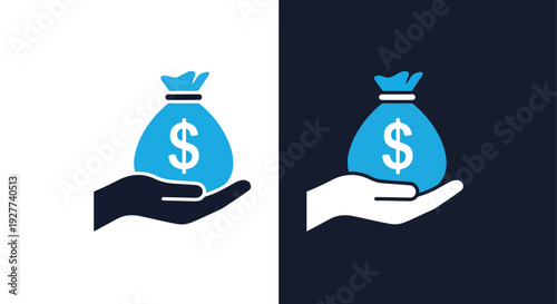 Money bag icons flat design vector illustrationBlue icon set - Modern style icon - Vector icon set - Glyph and solid icon set - Icon vector - Flat Design Icon - line icon set