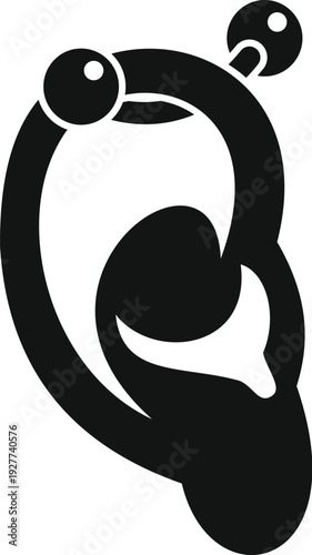 Human ear showing a cartilage piercing as a black silhouette icon