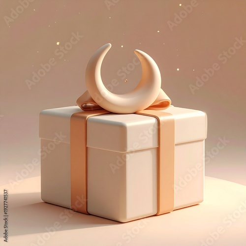 Elegant Gift Box with Crescent Moon Decoration and Ribbon.