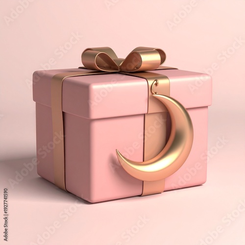 Elegant Pink Gift Box with Golden Moon Ornament.