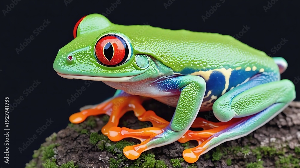 Obraz premium Red-eyed tree frog on a moss-covered branch