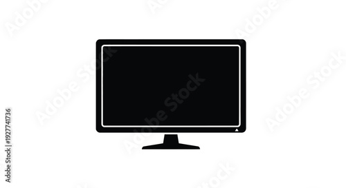 Simple black silhouette of a modern flat screen television on white