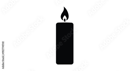Simple black silhouette of a lit candle on a white background