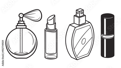 Perfume and Cosmetic Bottle Icon Set Outline and Solid Beauty Packaging Vector Collection