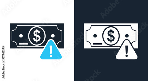Money warning sign icon set flat design vector illustrationBlue icon set - Modern style icon - Vector icon set - Glyph and solid icon set - Icon vector - Flat Design Icon - line icon set