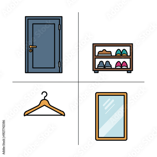 Set of four icons representing home interior elements.
