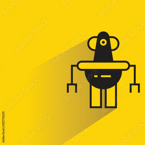 droid and humanoid robot with shadow on yellow background