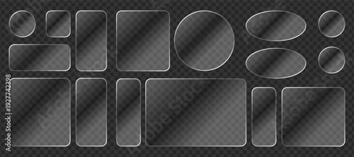 Liquid glass button interface, light frame banner set, light frame PNG collection glow, futuristic glass panels web mobile, tech board vector banners.