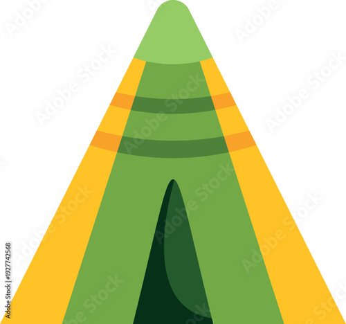 Green and yellow camping tent icon symbolizing travel and nature