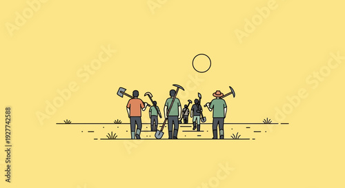 Healthcare and Medical Professionals Holding Tools in Casual Clothing, Minimalist Lineup Illustration
