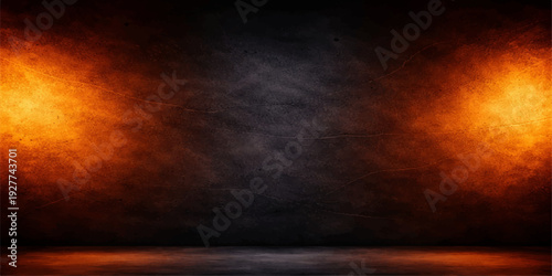 Abstract orange burning fire glows against a dark night sky with smoke and clouds creating a textured storm backdrop